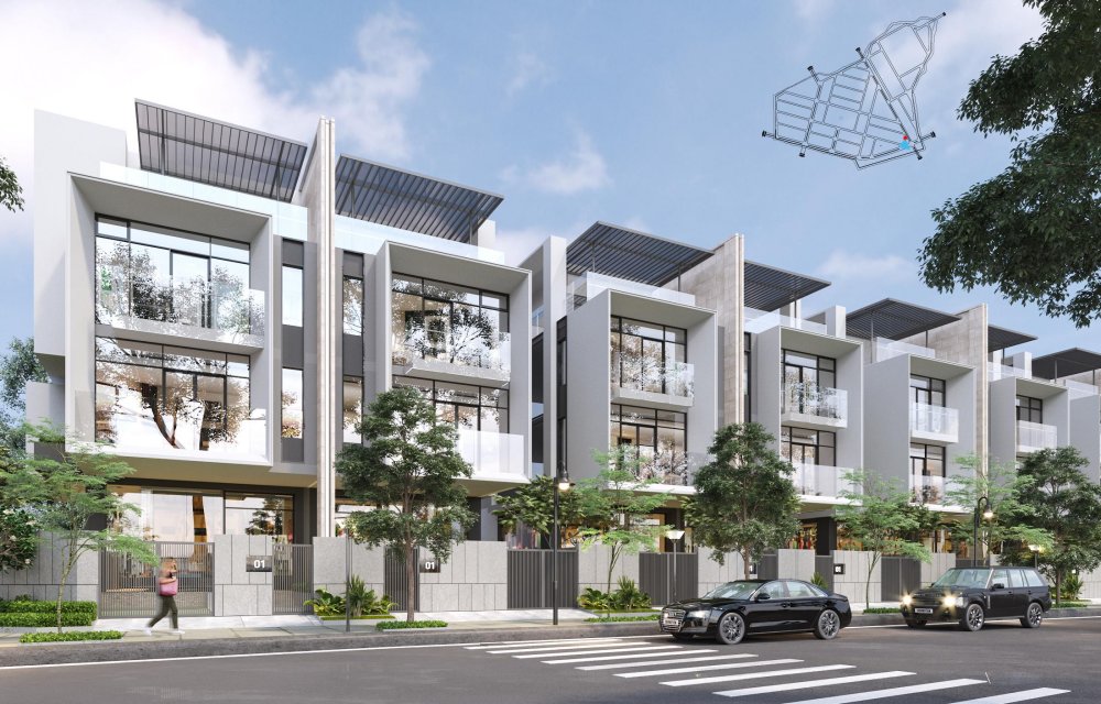 Thiết kế nhà phố 1 trệt 2 lầu dự án đất nền Qi Island Bình Dương