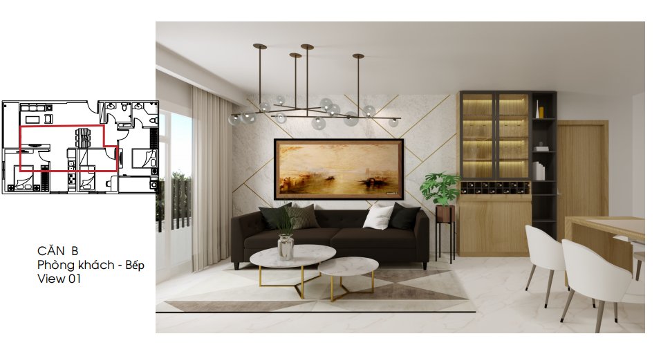 Mẫu căn B Phòng khách - Bếp View 01 