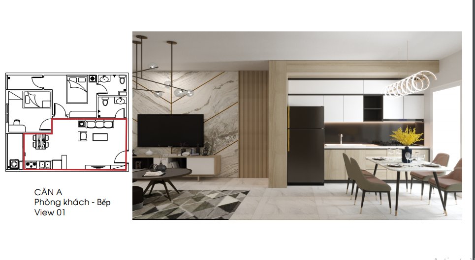 Mẫu căn A Phòng khách - Bếp View 01 