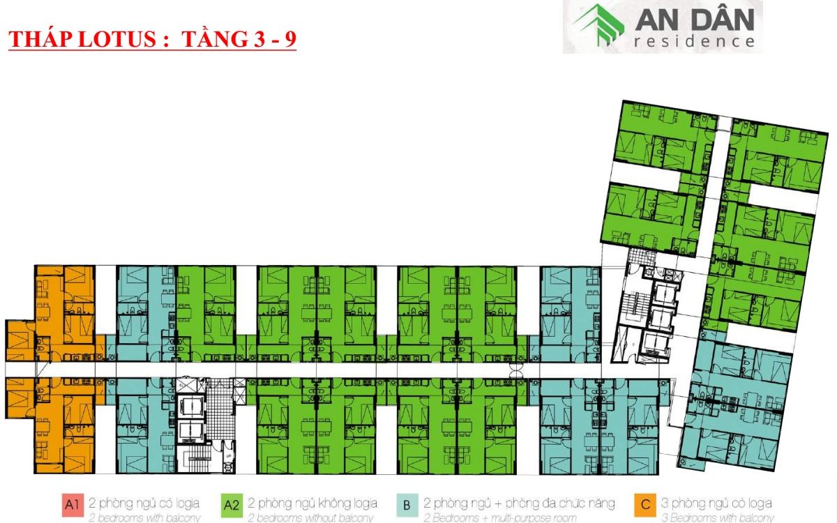 Mặt bằng tháp Lotus tầng 3 đến tầng 9