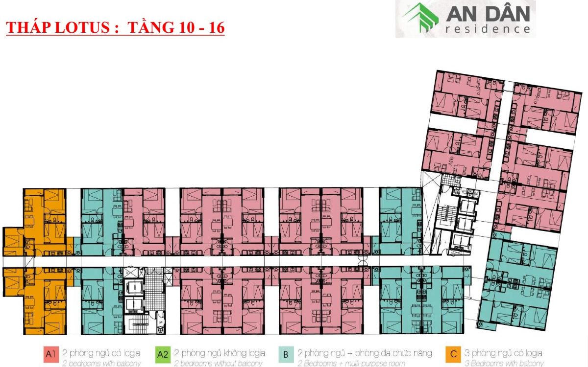 Mặt bằng tháp Lotus tầng 10 đến tầng 16