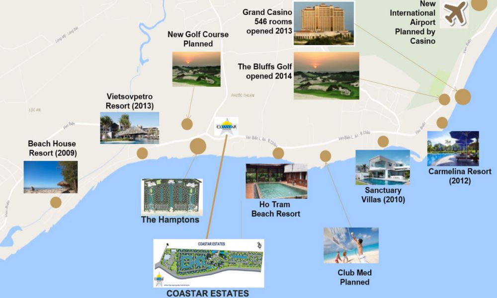 Vị trí dự án khu nghĩ dưỡng Coastar Estate Hồ Tràm