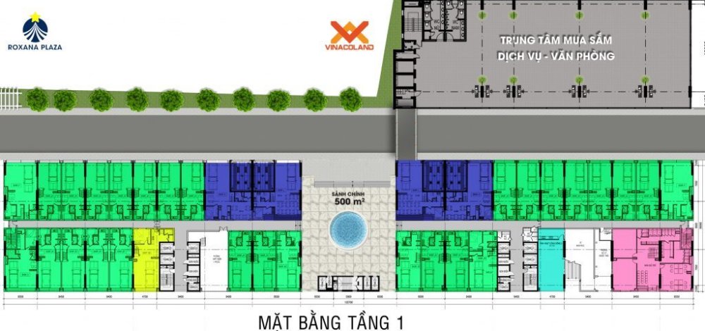 Mặt bằng tầng 1 tại dự án căn hộ Roxana Plaza Bình Dương 