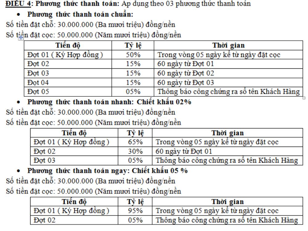 Phương thức thanh toán dự án Long Thành Airport City