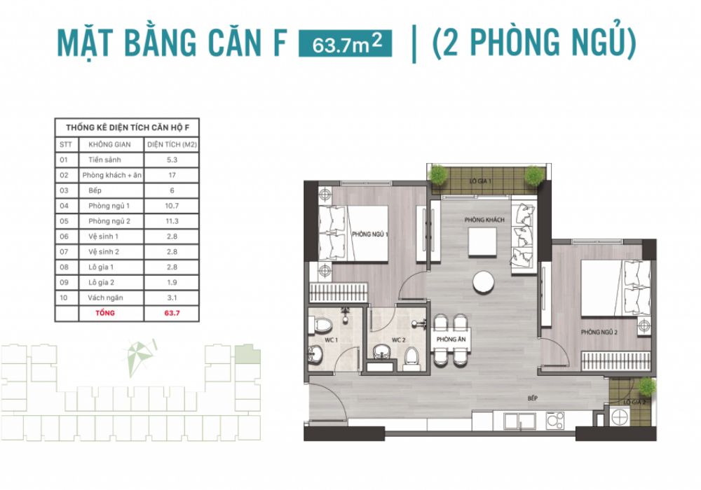 Thiết kế căn 2 Phòng ngủ dự án EcoLife Riverside