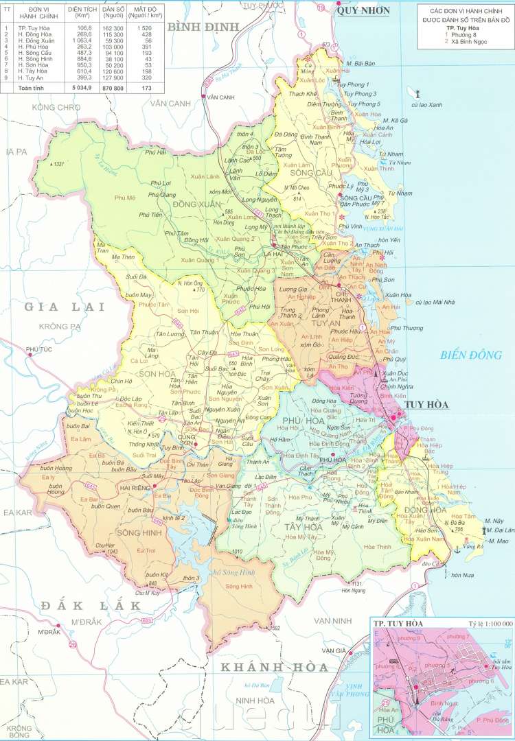 Bản đồ hành chính tỉnh Phú Yên