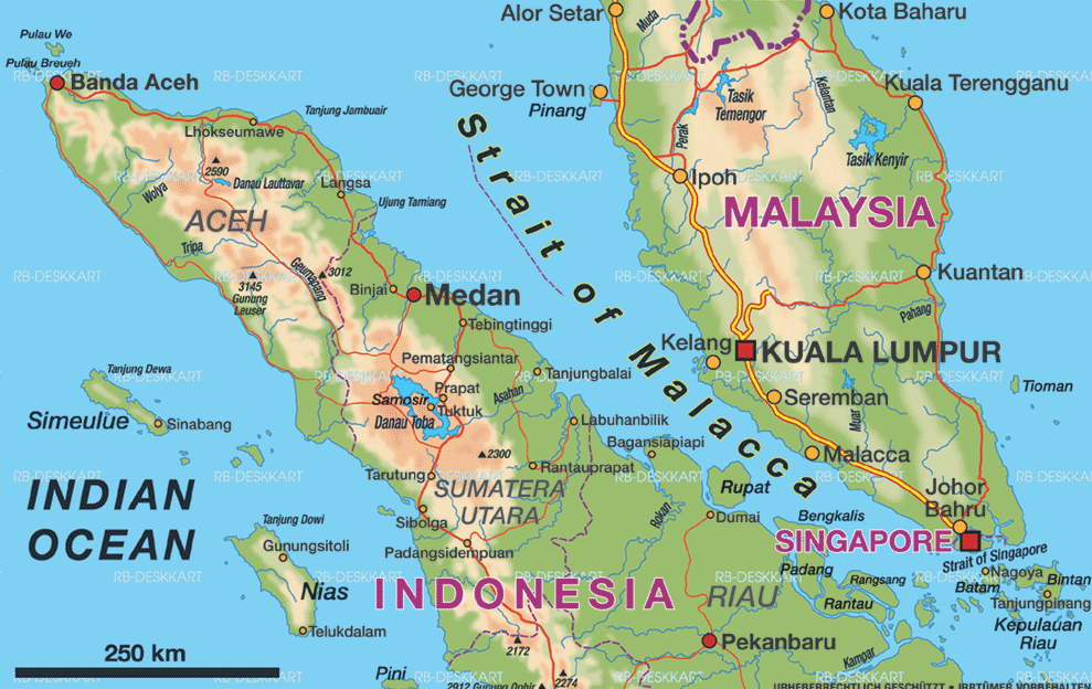 Bản đồ đất nước Malaysia (Ma-lai-xi-a) khổ lớn năm 2022