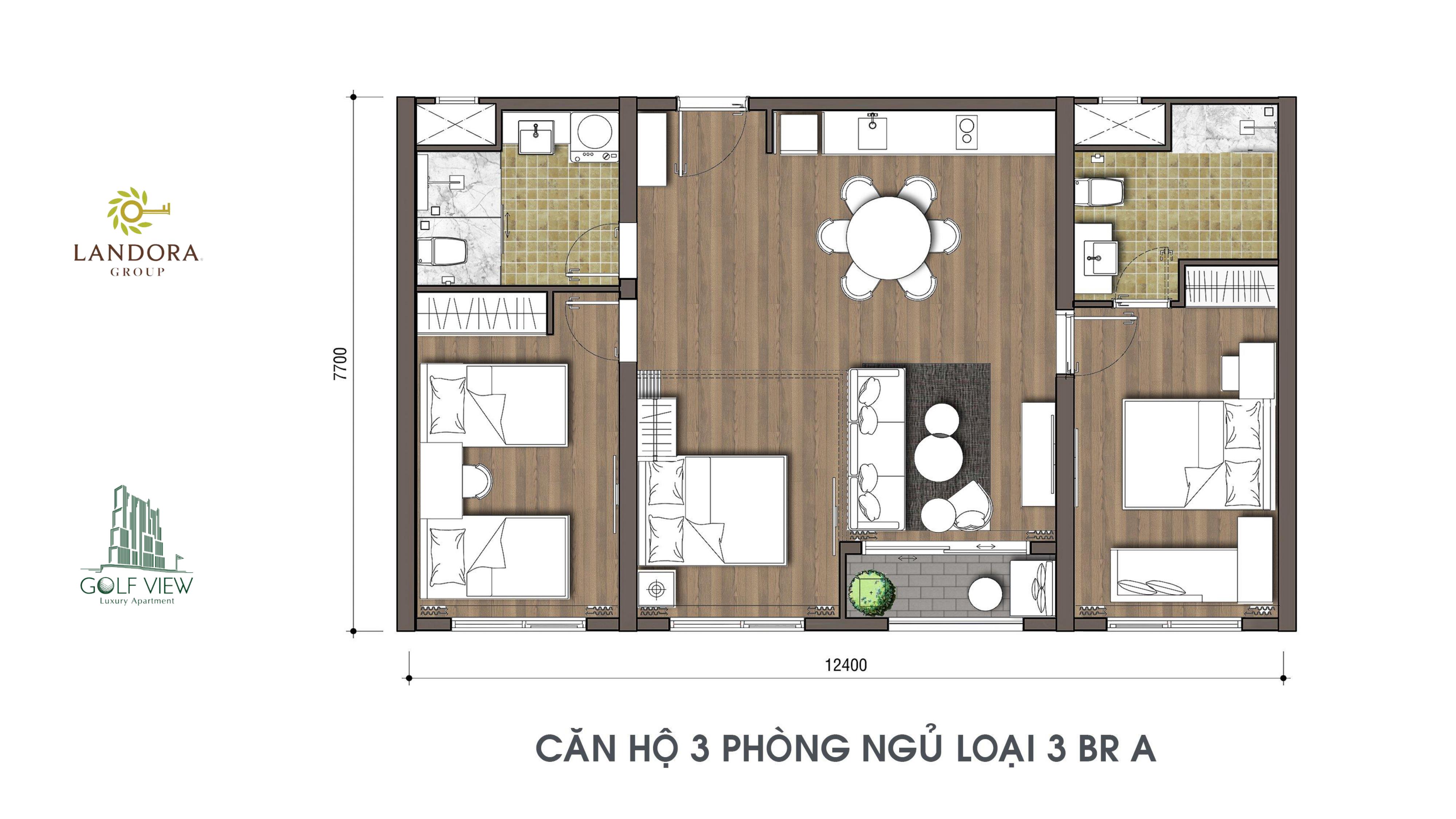 Căn hộ 3 phòng ngủ loại 3 BR B