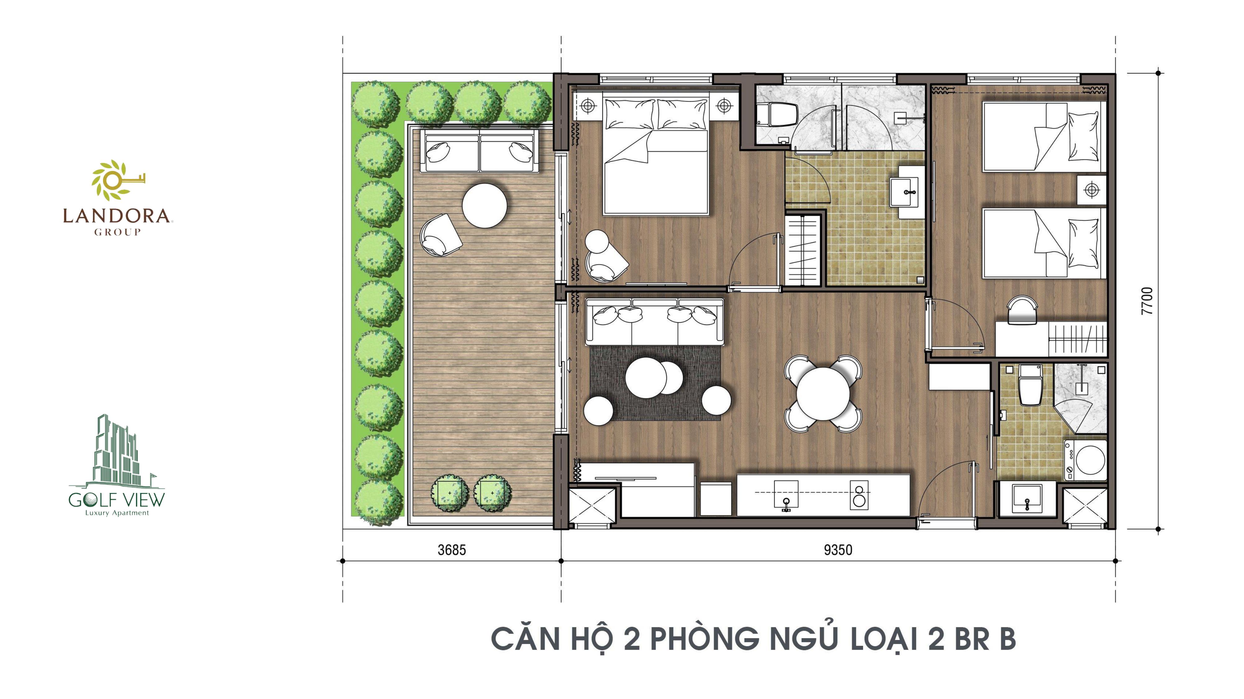 Căn hộ 2 phòng ngủ loại 3 BR B