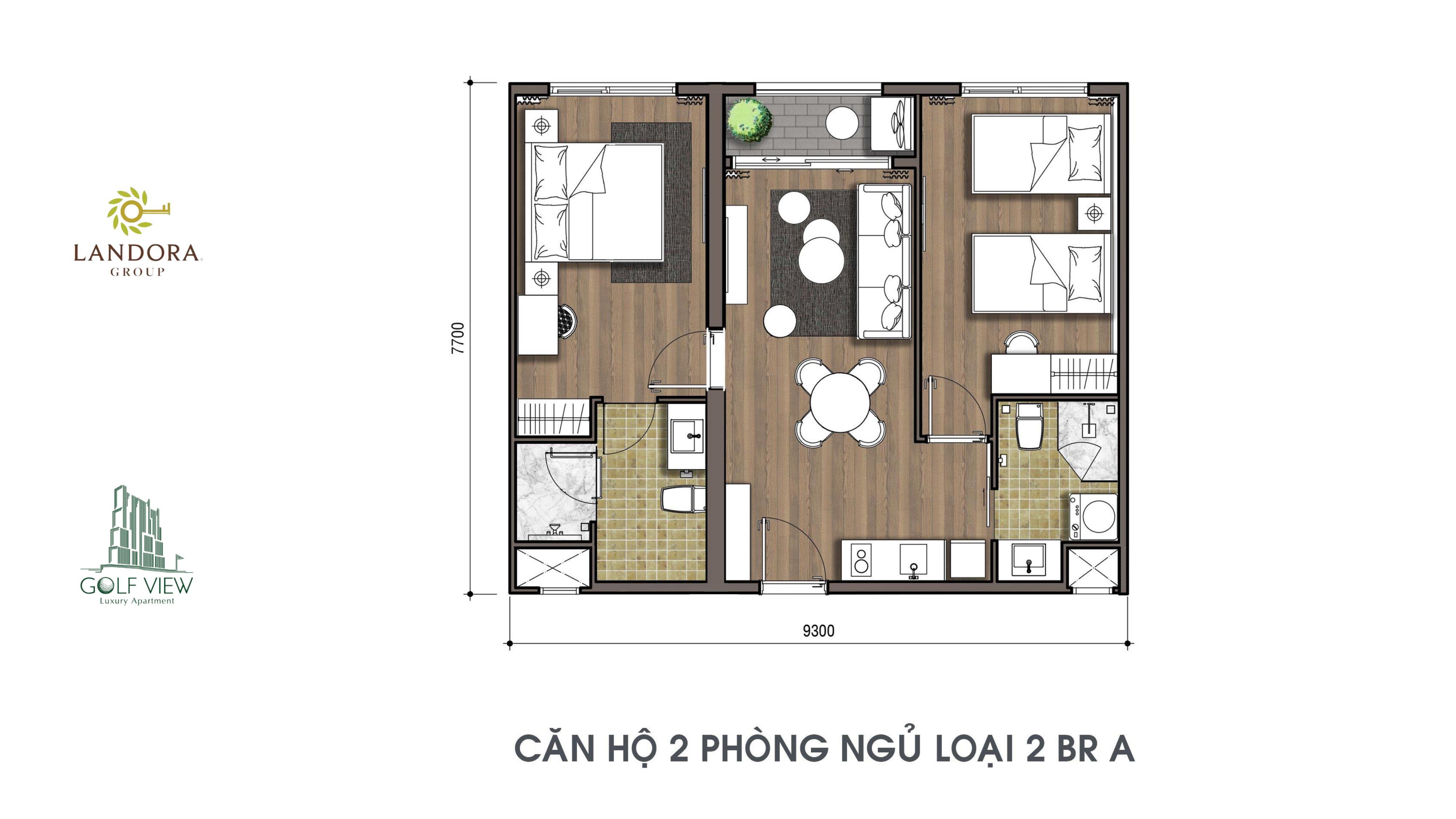 Căn hộ 2 phòng ngủ loại 3 BR A