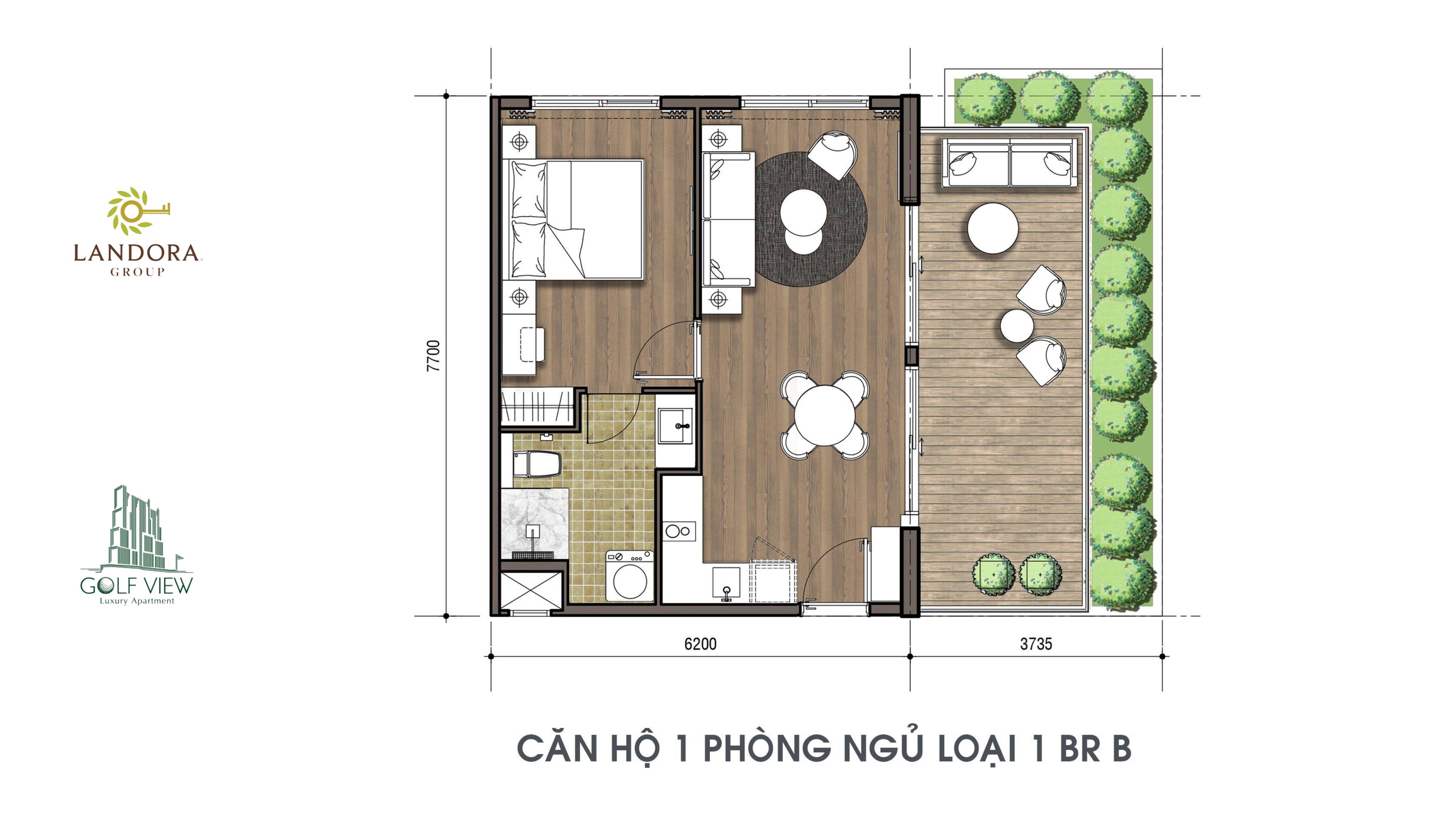 Căn hộ 1 phòng ngủ loại 3 BR B