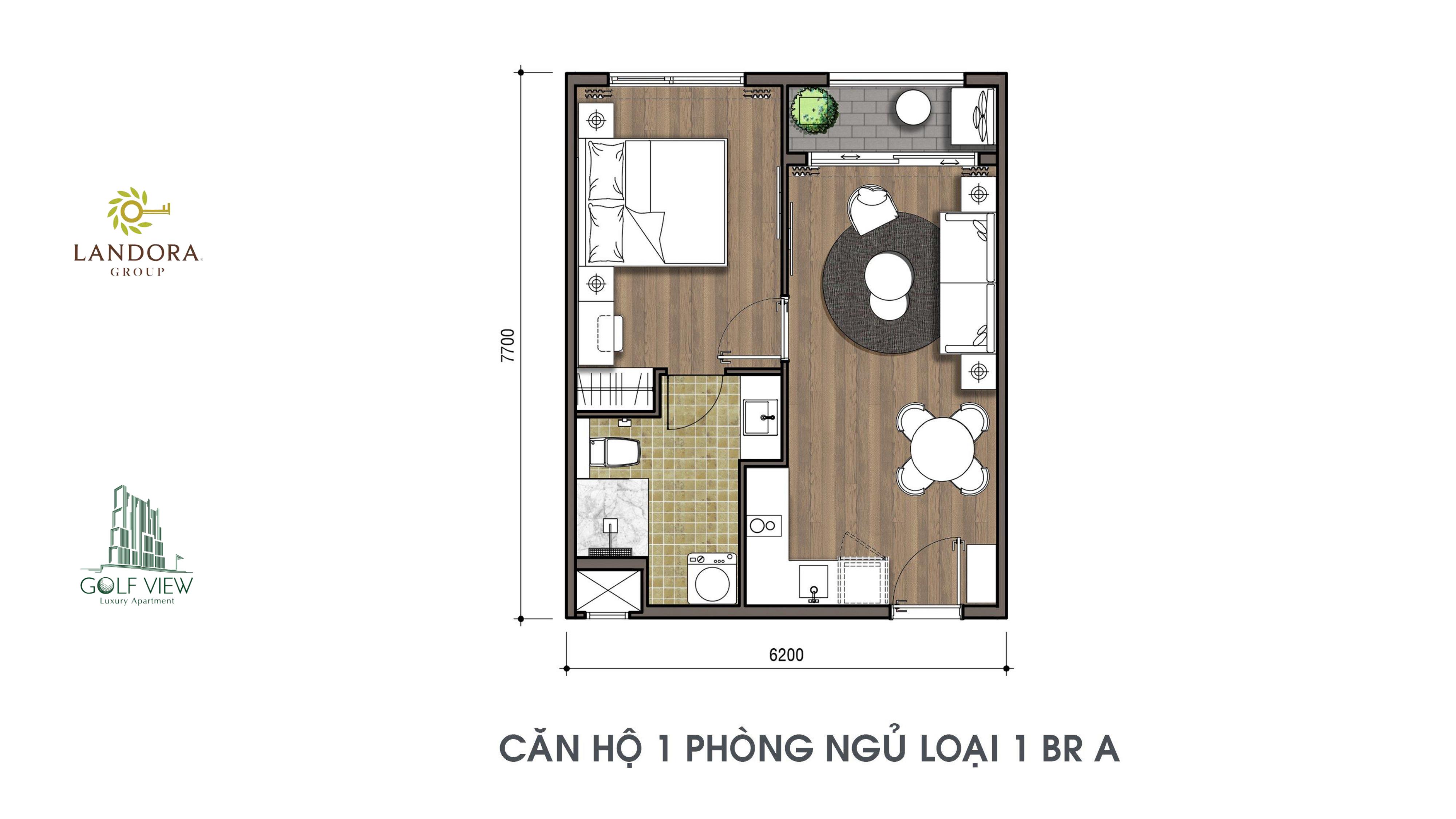 Căn hộ 1 phòng ngủ loại 3 BR B