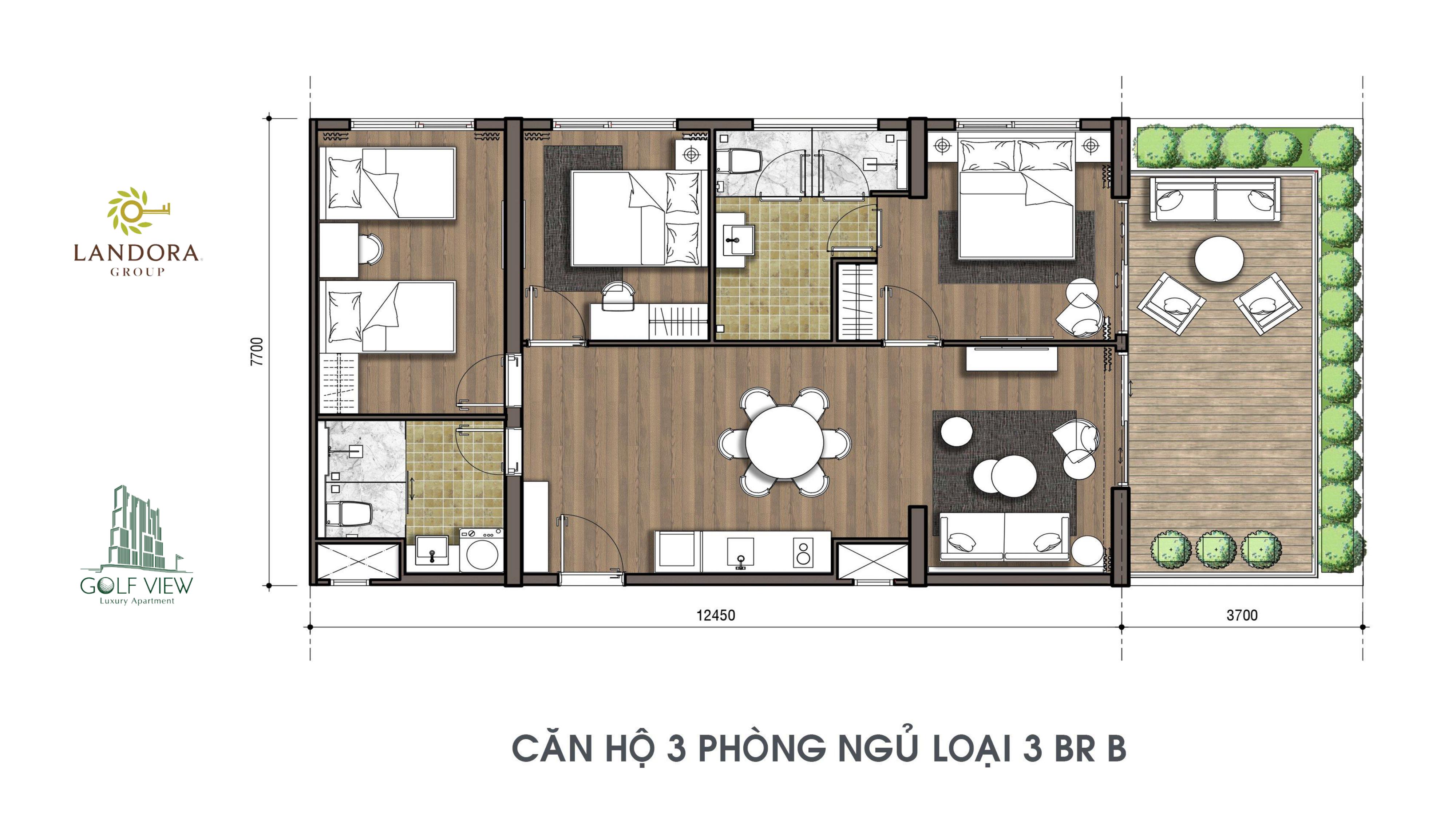 Căn hộ 3 phòng ngủ loại 3 BR B