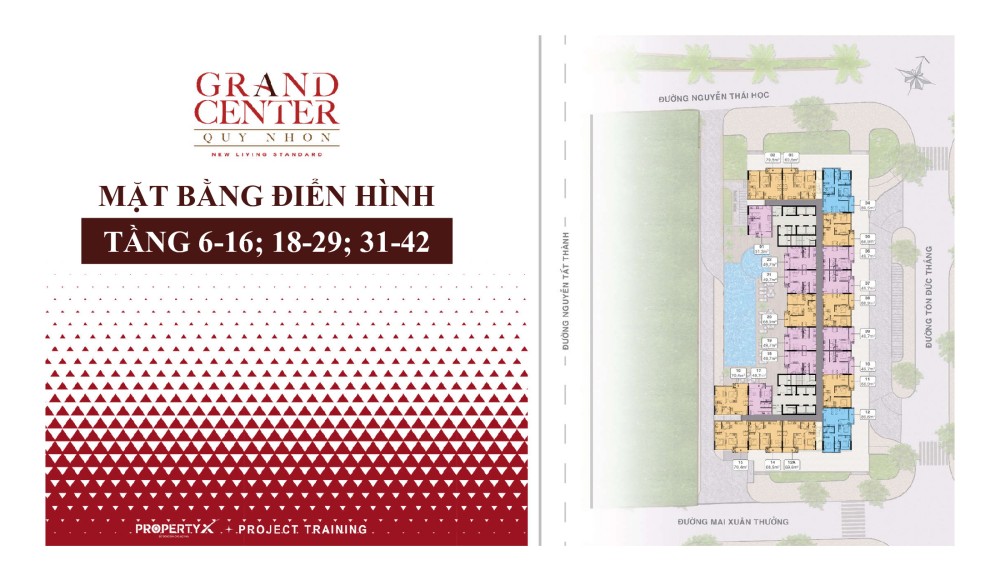 Mặt bằng tầng 6-16; 18-29; 31-42 tại căn hộ Grand Center Quy Nhơn