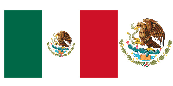 Quốc kỳ Mexico có ba màu dọc xanh lục, trắng và đỏ với quốc huy Mexico ở giữa lá cờ.