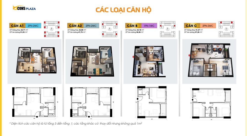 Mẫu thiết kế căn 2 phòng ngủ tại Bcons Plaza