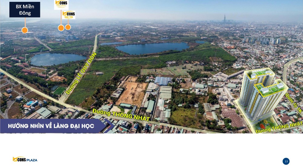 Vị trí hướng nhìn về làng đại học của dự án Bcons Plaza