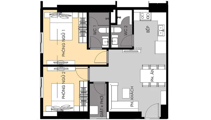 thiết kế căn hộ 64,3 m2