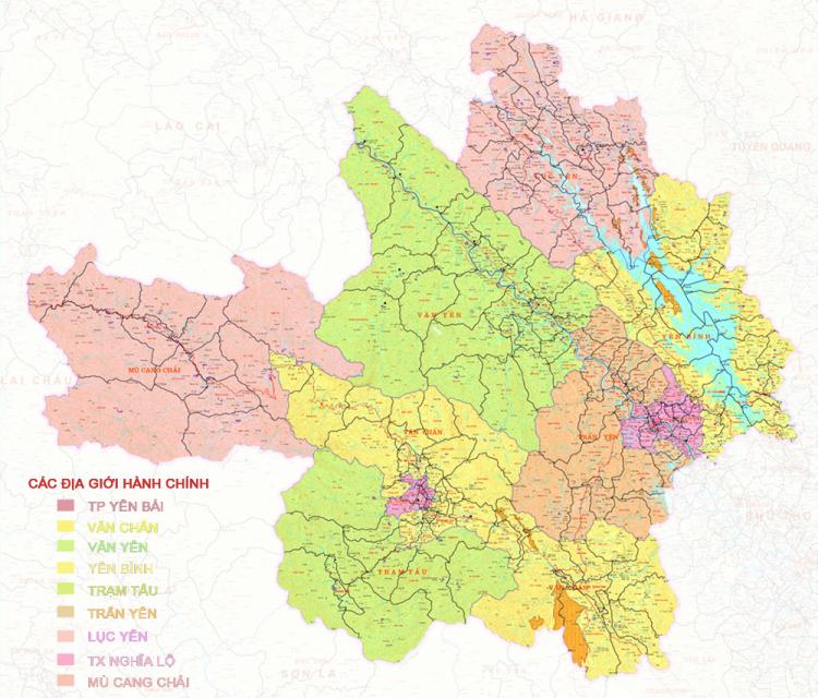 Bản đồ hành chính tỉnh Yên Bái khổ lớn năm 2023