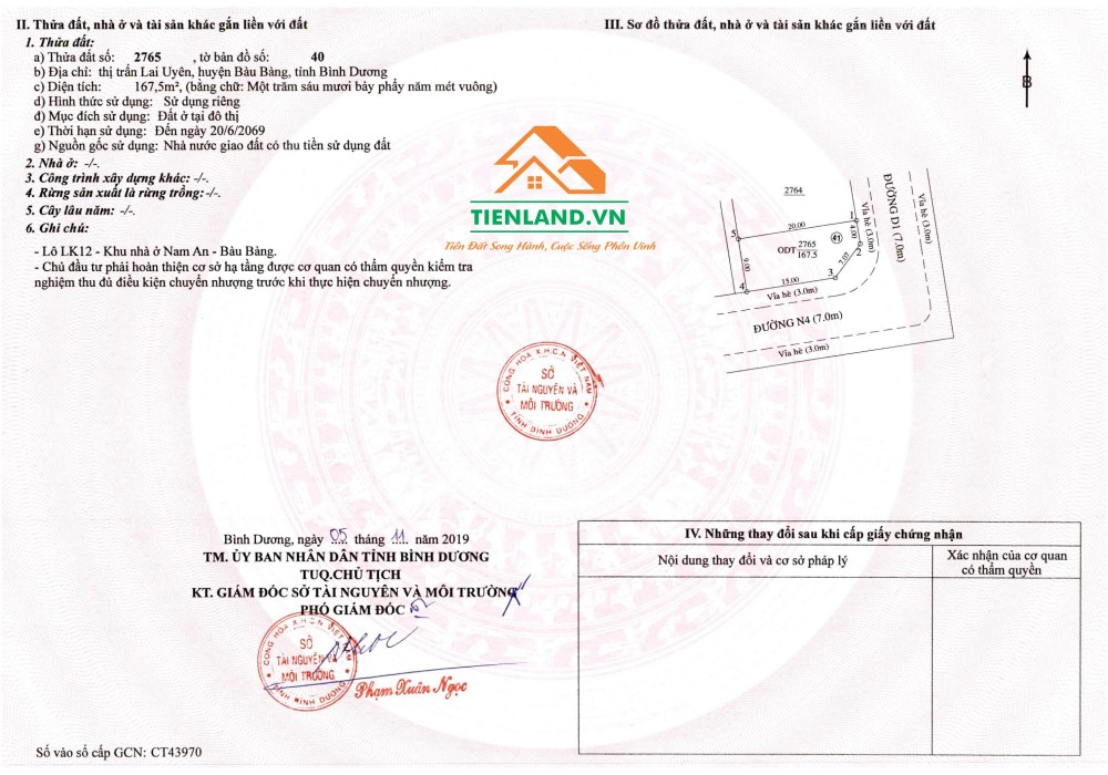 Sổ đỏ từng nền dự àn Nam An New City Bàu Bàng Bình Dương