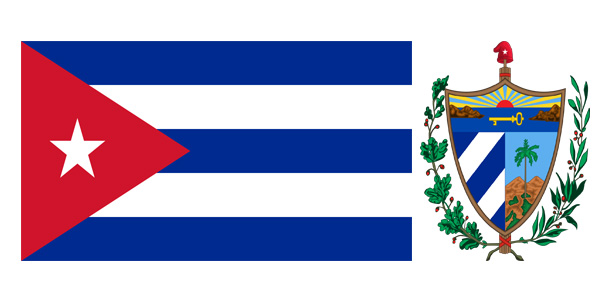 Quốc kỳ của Cuba là lá cờ tỷ lệ 1: 2 có 5 sọc ngang (3 sọc xanh xen kẽ 2 sọc trắng) và hình tam giác đều màu đỏ trên mặt cờ, ở giữa nền đỏ là ngôi sao năm cánh màu trắng.  .  Mô hình này đã được cố định vào ngày 25 tháng 6 năm 1848.
