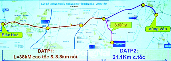 Bản đồ hướng tuyến dự án cao tốc Biên Hòa - Vũng Tàu