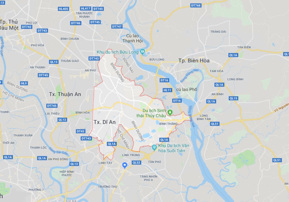 Vị trí Dĩ An trên Google Maps