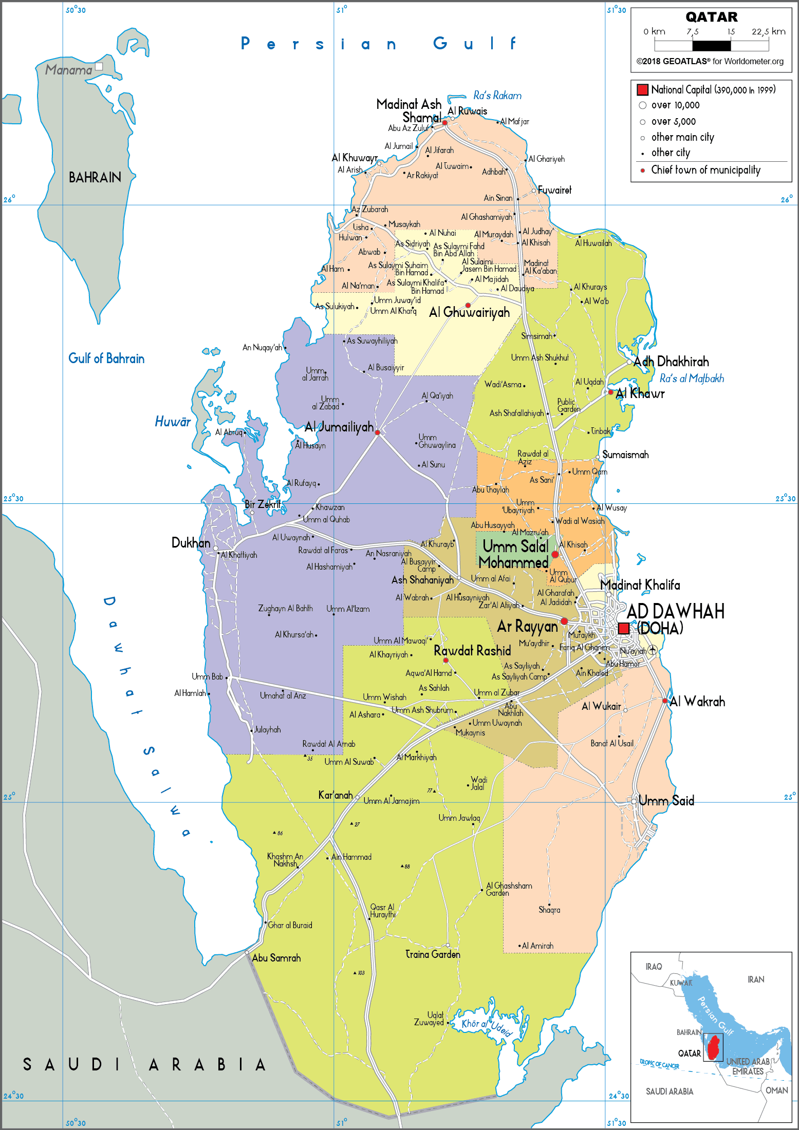 Cập nhật 2023: Bản đồ hành chính đất nước Qatar (Qatar Map) phóng to năm 2023, , Bản đồ