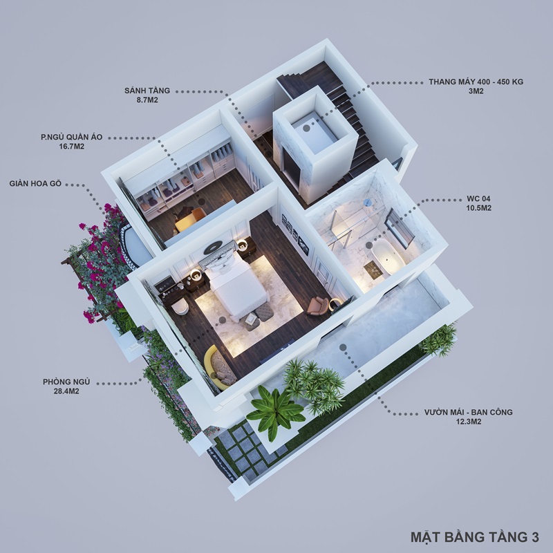 Mặt bằng biệt thự Hoàng Huy Riverside tầng 3