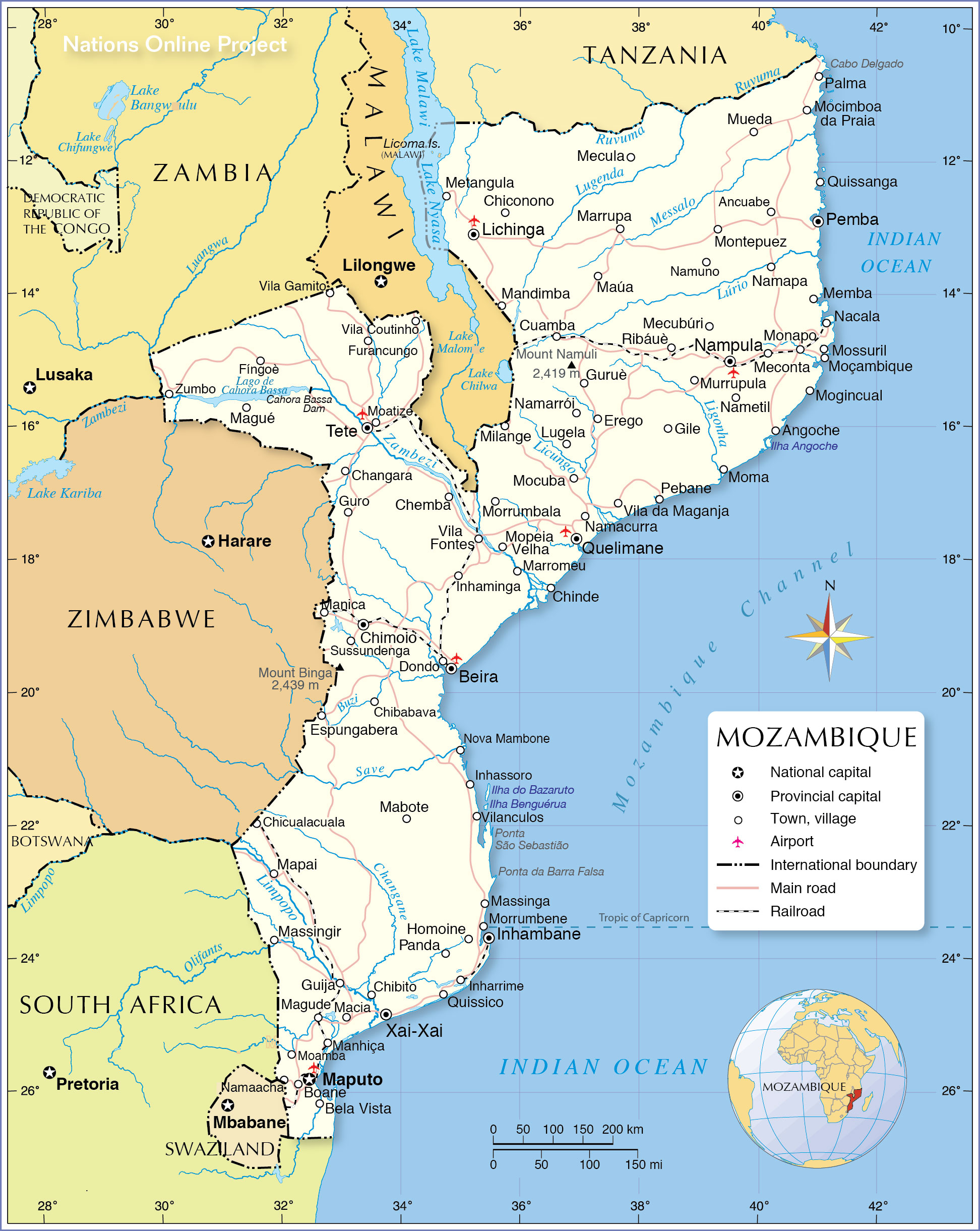 Cập nhật 2023: Bản đồ hành chính đất nước Mozambique (Mozambique Map) phóng to năm 2023, , Bản đồ