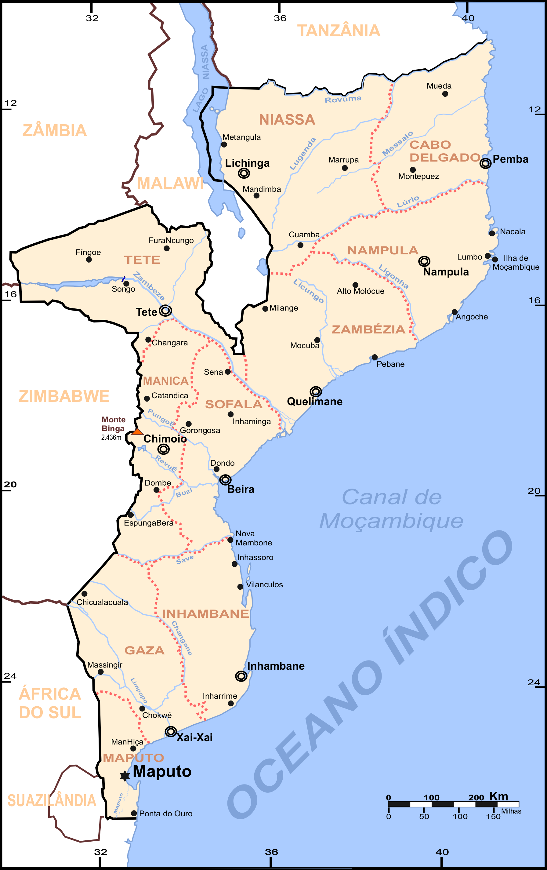 Cập nhật 2023: Bản đồ hành chính đất nước Mozambique (Mozambique Map) phóng to năm 2023, , Bản đồ