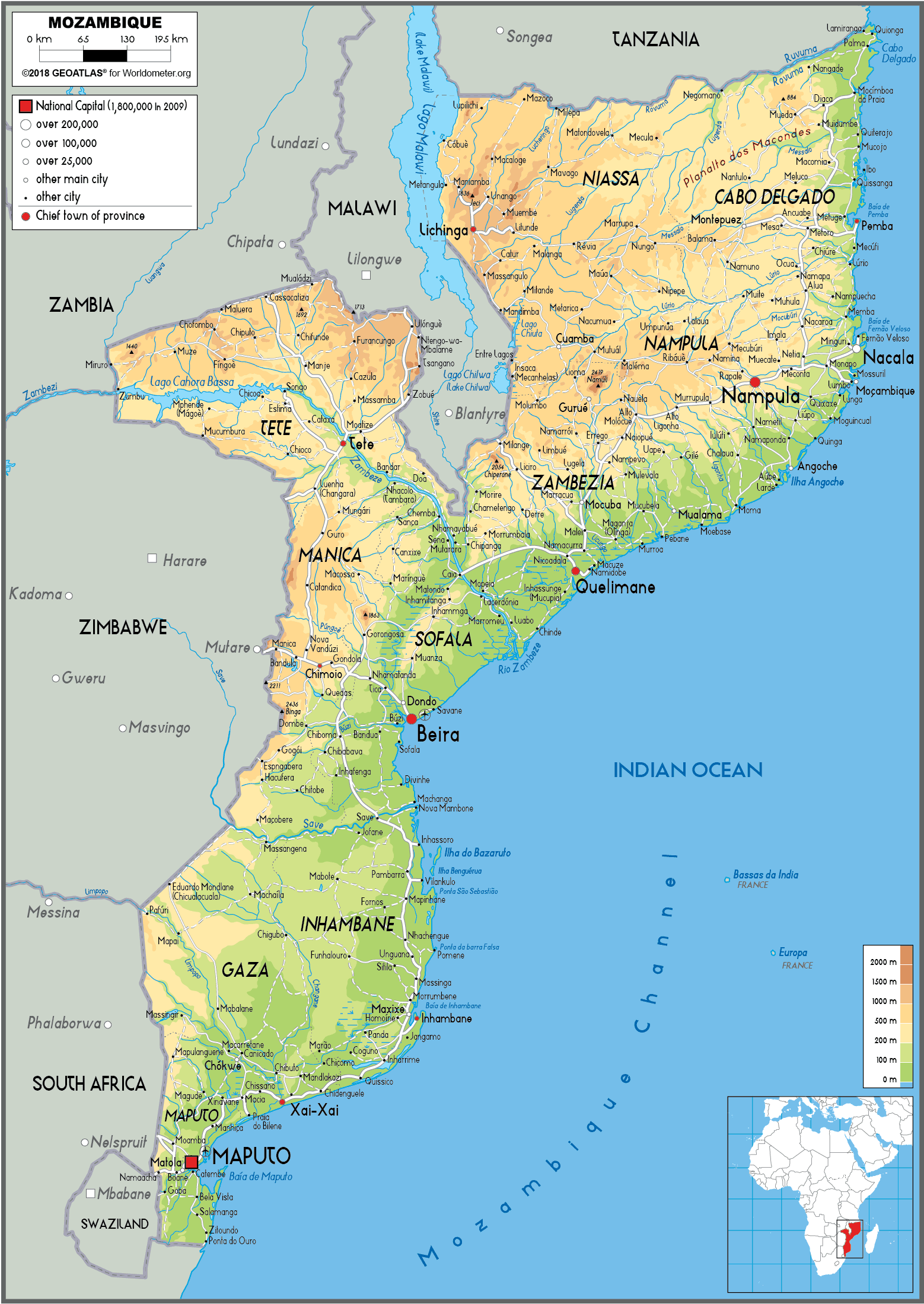 Cập nhật 2023: Bản đồ hành chính đất nước Mozambique (Mozambique Map) phóng to năm 2023, , Bản đồ