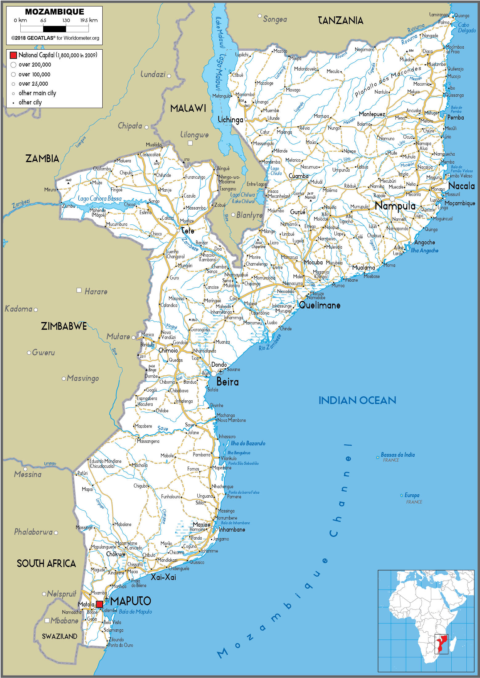 Cập nhật 2023: Bản đồ hành chính đất nước Mozambique (Mozambique Map) phóng to năm 2023, , Bản đồ