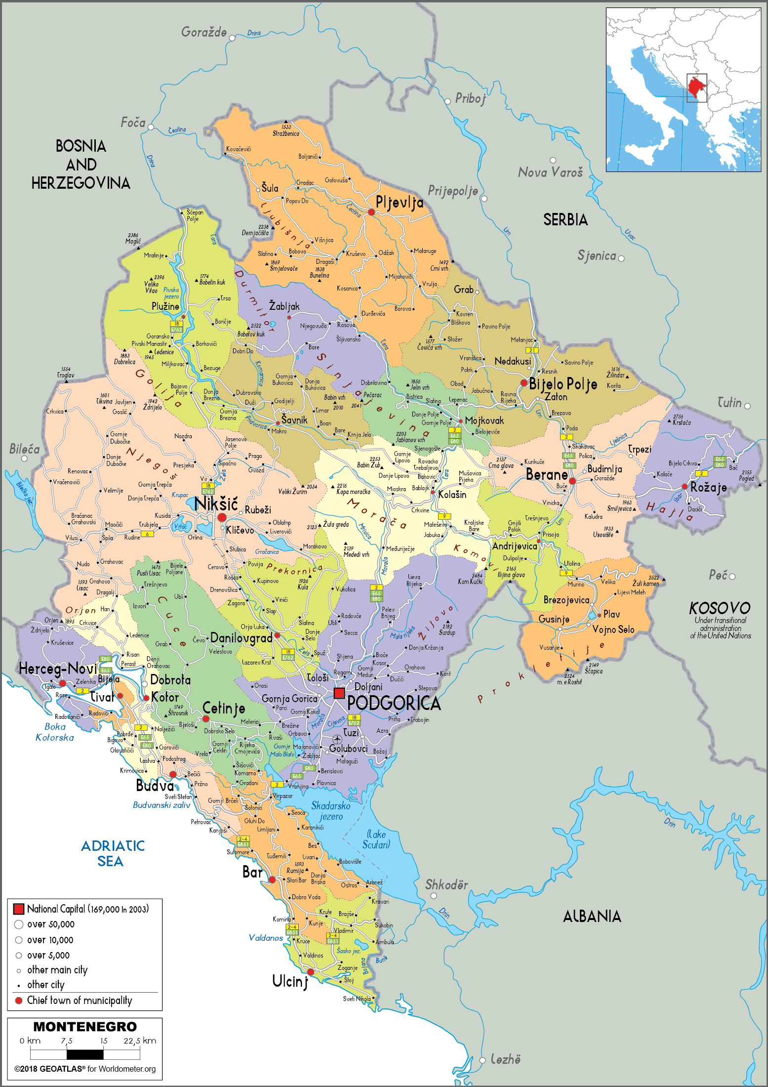 Cập nhật 2023: Bản đồ hành chính đất nước Montenegro (Montenegro Map) phóng to năm 2023, , Bản đồ