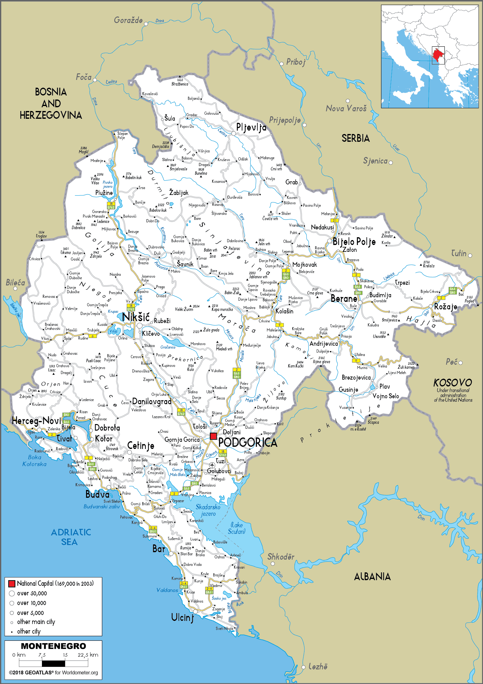 Cập nhật 2023: Bản đồ hành chính đất nước Montenegro (Montenegro Map) phóng to năm 2023, , Bản đồ