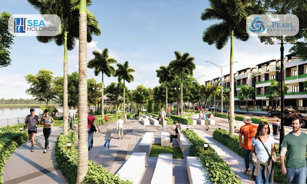 Phối cảnh công viên đi bộ dự án The Pearl Riverside Bến Lức Long An 