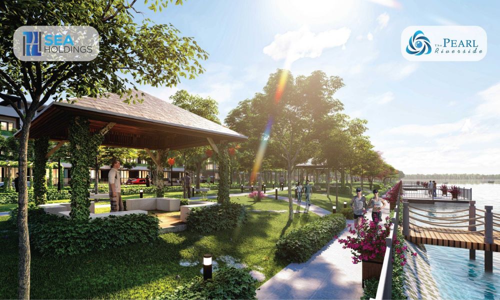 Phối cảnh công viên ven sông dự án The Pearl Riverside Bến Lức Long An 