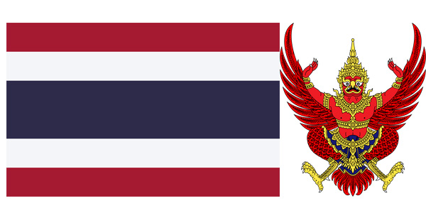 Quốc kỳ Thái Lan gồm 5 sọc ngang đỏ, trắng, xanh, trắng và đỏ, sọc ở giữa rộng gấp đôi các sọc khác.  Ba màu đỏ - trắng - xanh đại diện cho quốc gia - tôn giáo - vua, một khẩu hiệu không chính thức của Thái Lan