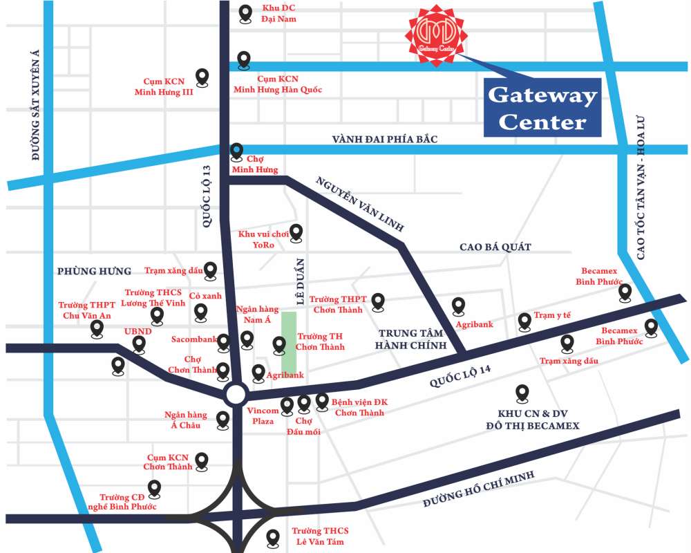 Vị trí dự án Gateway Center Chơn Thành Bình Phước
