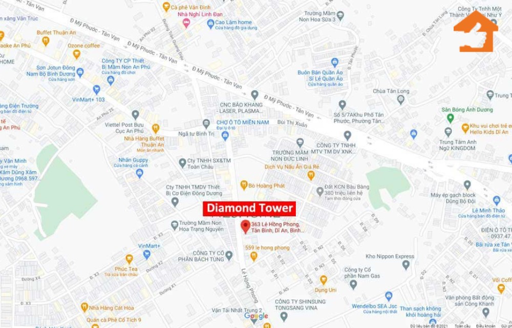 Vị trí dự án căn hộ Diamond Tower Bình Dương