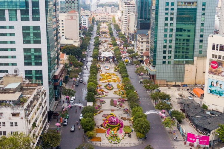Toàn cảnh đường hoa Nguyễn Huệ