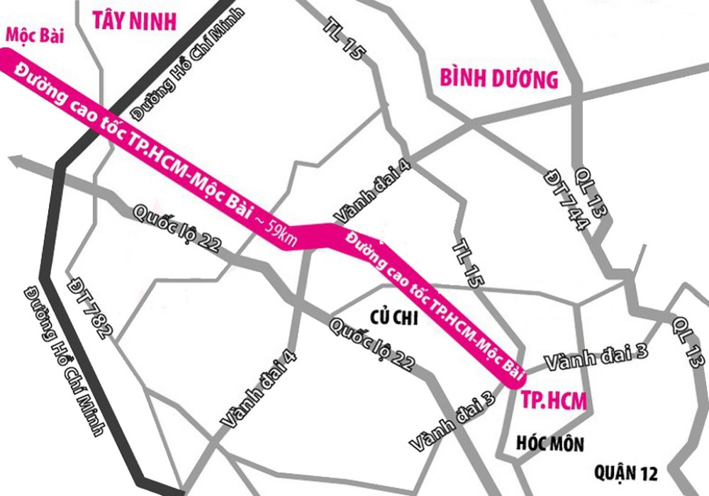 Bản đồ dự án Cao tốc TP HCM - Mộc Bài