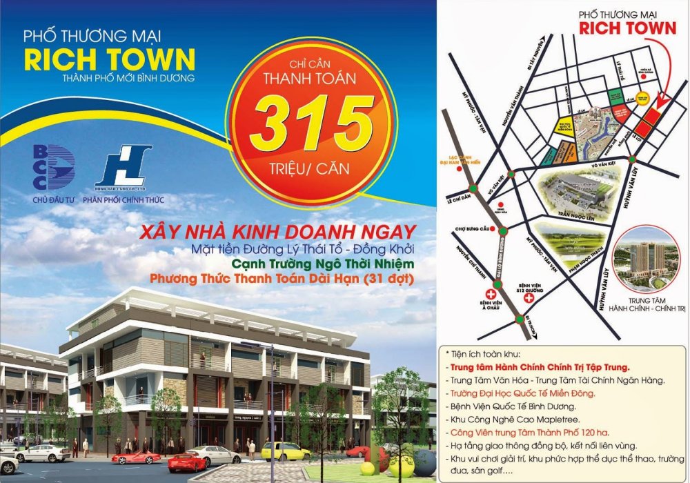 Giá bán dự án Rich Town An Phú Bình Dương chỉ từ 28 triệu/m2