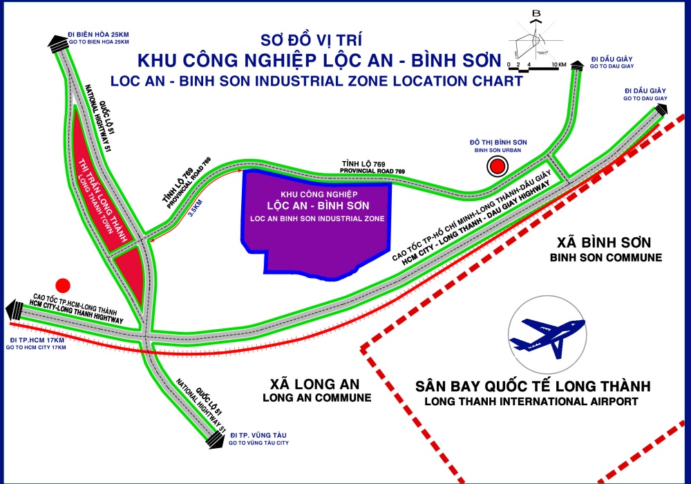 Vị trí Khu tái định cư Lộc An - Bình Sơn đối diện KCN và gần sân bay Long Thành