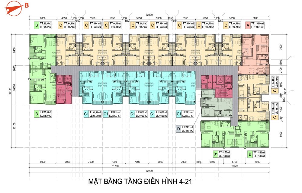 Mặt bằng tầng 4 đến 21 tại dự án căn hộ Minh Quốc Plaza 