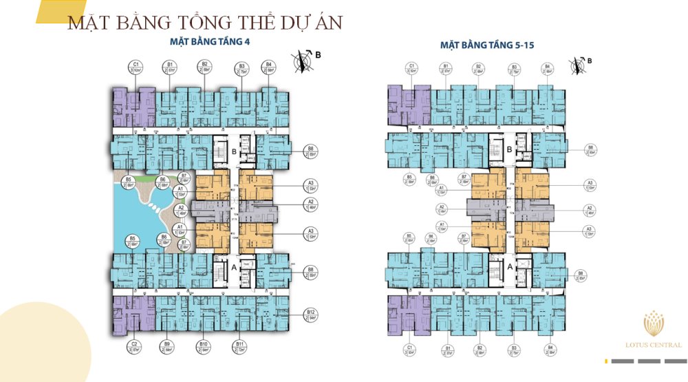 Mặt bằng tầng 4 và tầng 5 đến 15 tại dự án Lotus Central 