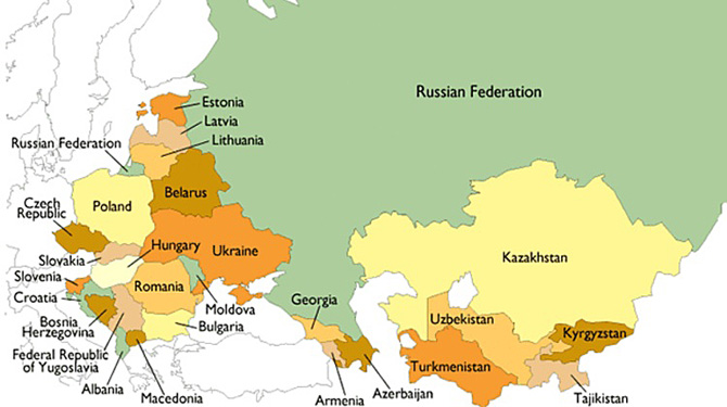 Bản đồ của Nga giáp với các nước láng giềng.