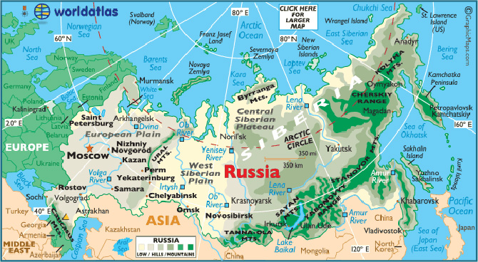 Bản đồ Địa hình của nước Nga