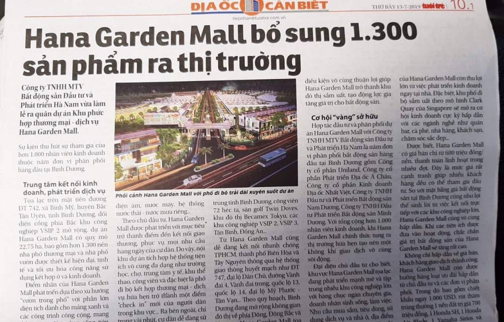 Báo tuổi trẻ chia sẻ kênh đầu tư dự án Hana Garden Mall