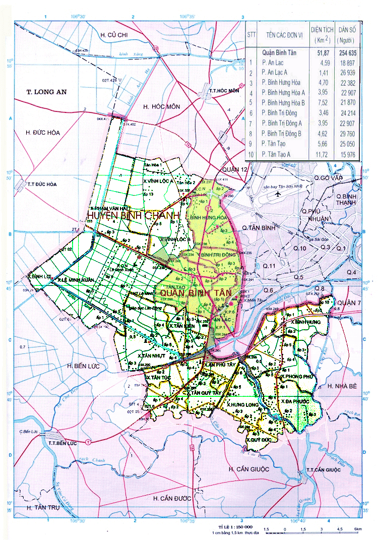 Bản đồ ranh giới với các khu vực lân cận của Quận Bình Tân
